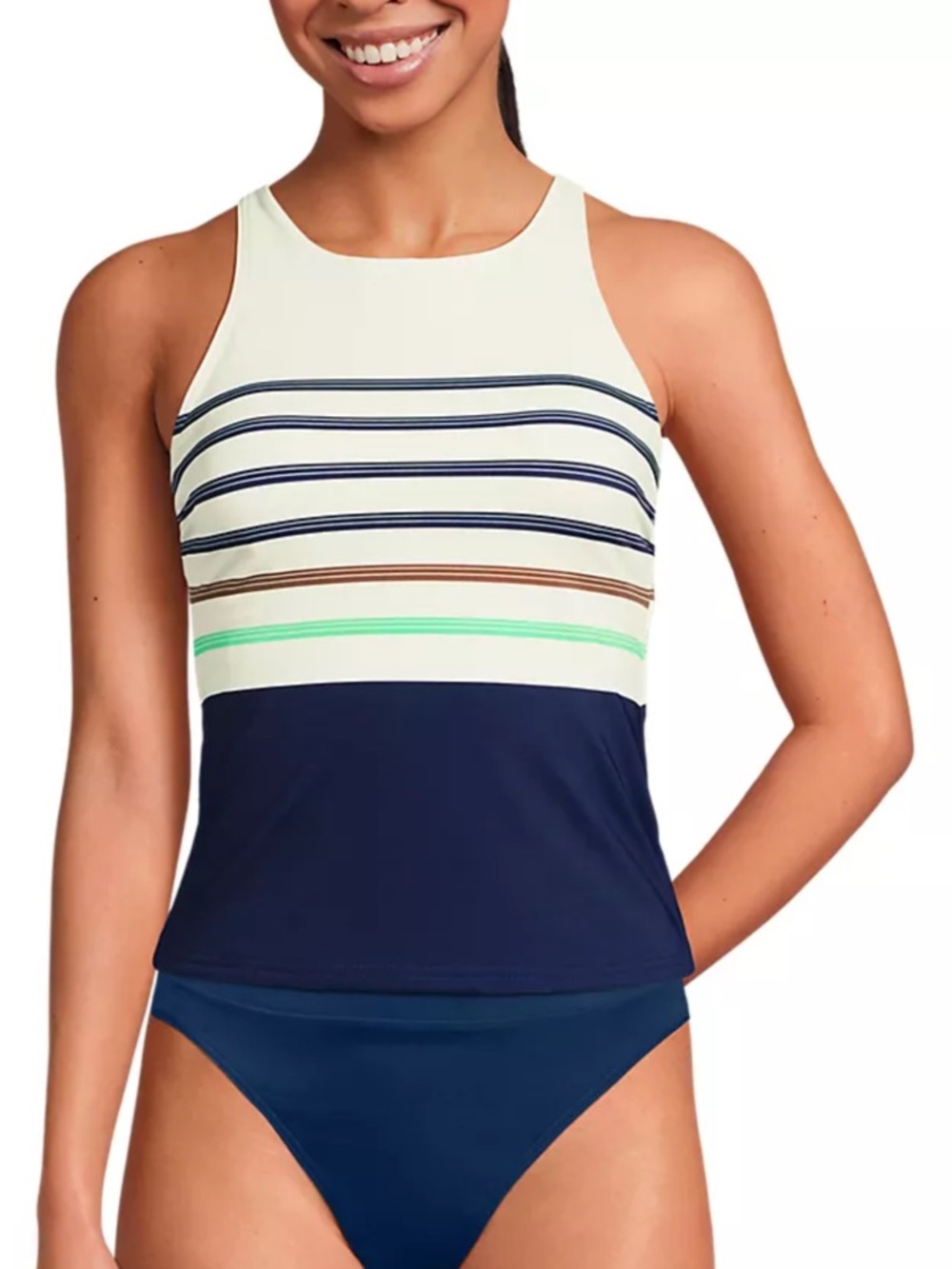 NWT LAND’s END TAKINI TOP IN CREAM AND NAVY. Built in Cups. Size 10